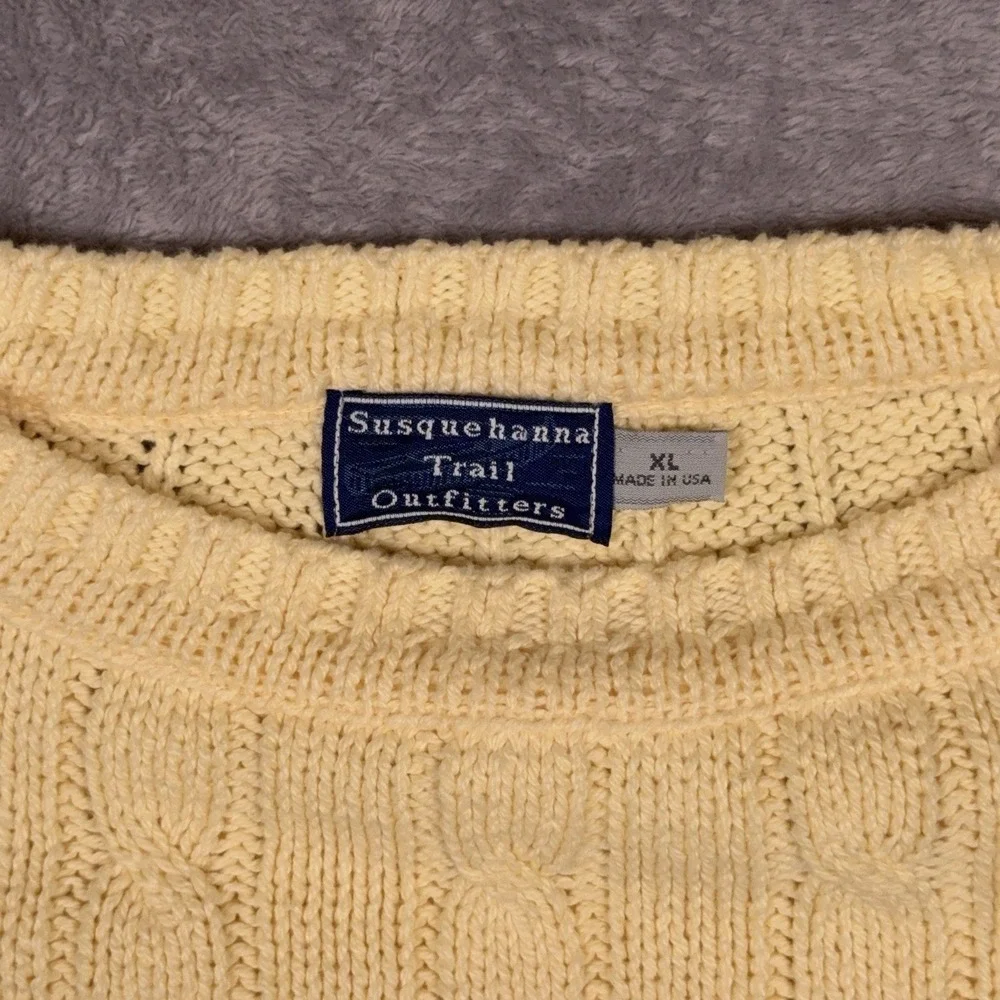 Vintage Cable Knit Crewneck Fisherman Sweater Heavy Adults XL Yellow Boxy USA